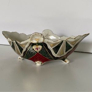 Alhambra Candy Dish Austria Boseck Antique Footed Hand Painted Red Green EUC